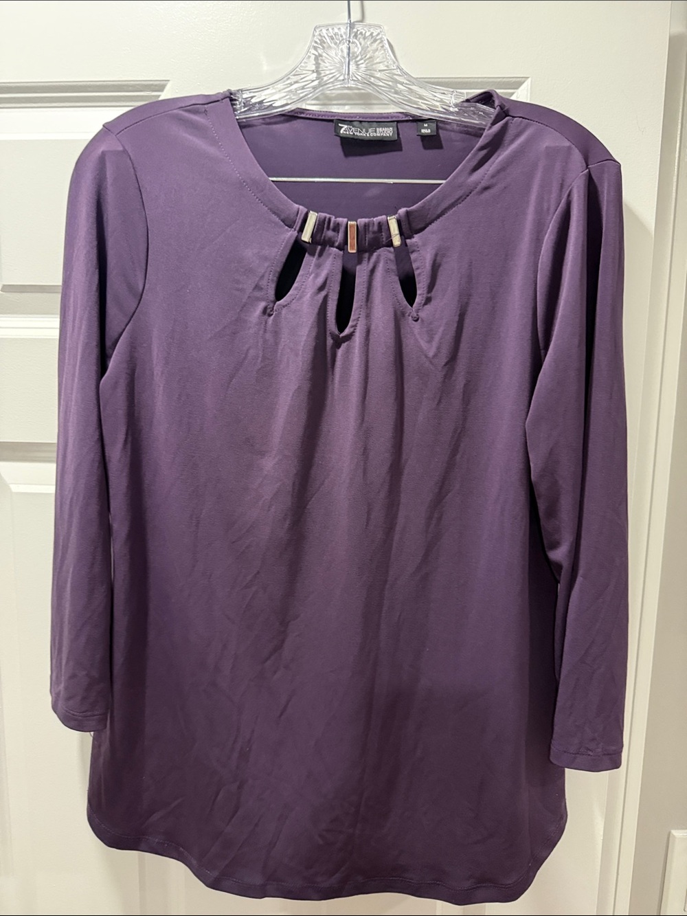 7th Avenue Design Studio Plum Long-Sleeve Keyhole Knit Top